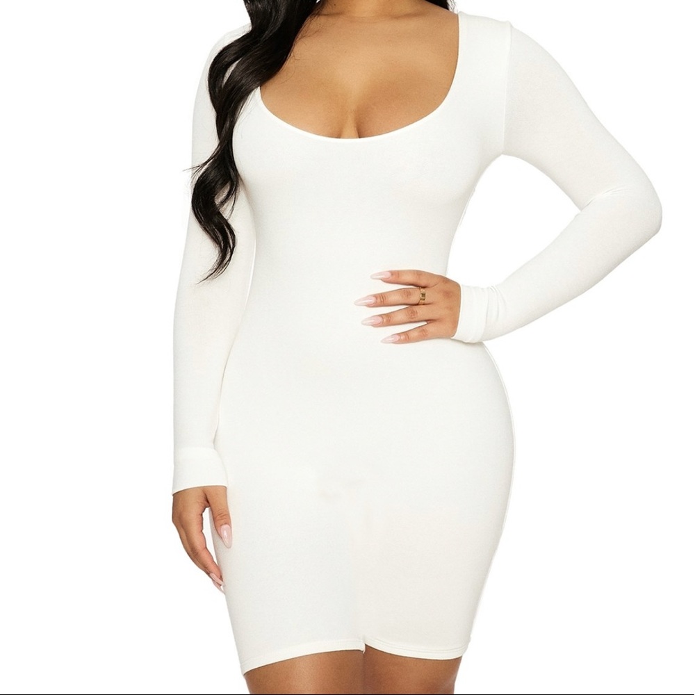 Naked Wardrobe Long Sleeve MINI Scoop Neck Dress